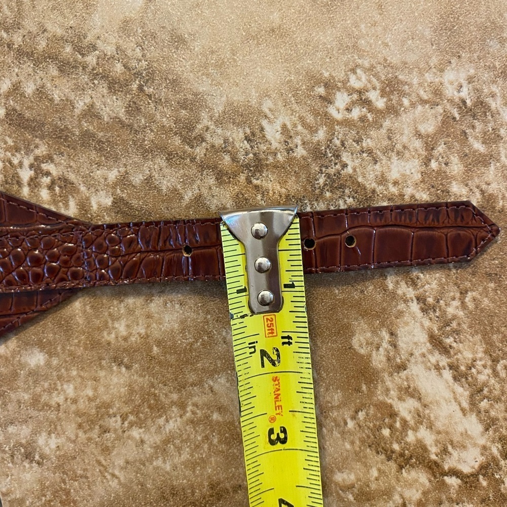 Vintage LES CREATIONS ELITE brown textured leather belt SZ 36 silver buckle Y2K - Picture 9 of 15